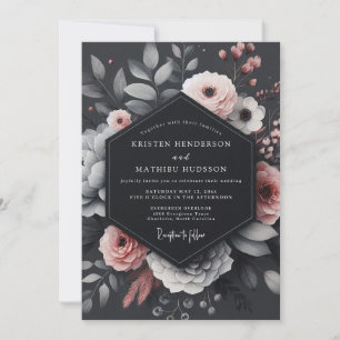 Invitación Boda de Elegancia Floral con Rubor de Carbón