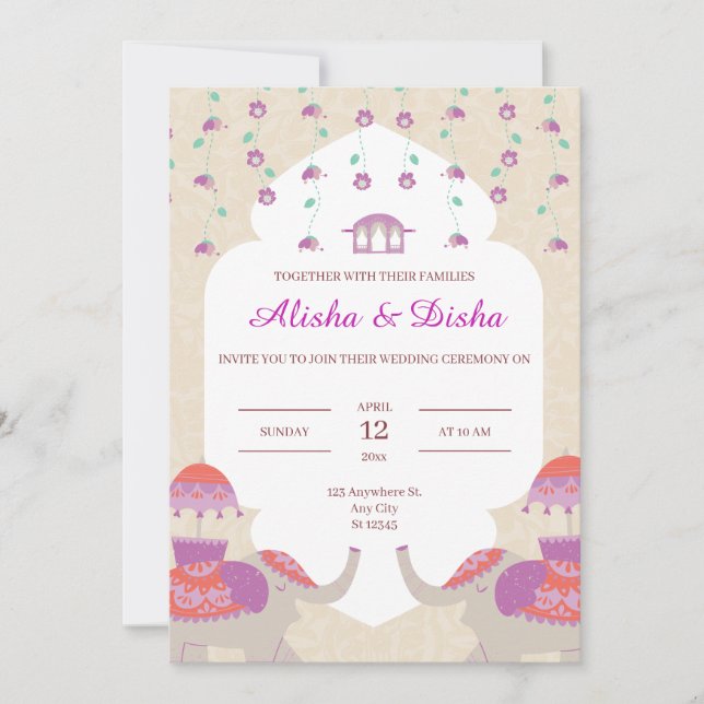 Invitación Boda de elegancia india (Anverso)