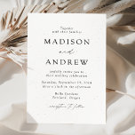 Invitación Boda de Elegancia Moderna Específico Blanco y Negr<br><div class="desc">Invitación minimalista y moderna a la boda con los detalles de su boda en letras negras con acentos caligráficos. El fondo blanco presenta sutiles puntitos negros para un diseño único de invitación a la boda. Diseñado para coordinar con nuestra colección de bodas Modern Elegance.</div>