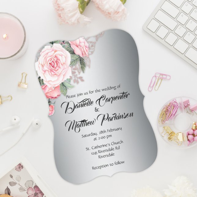 Invitación Boda de Elegancia Rosa Rosa Rosa Curva (Subido por el creador)