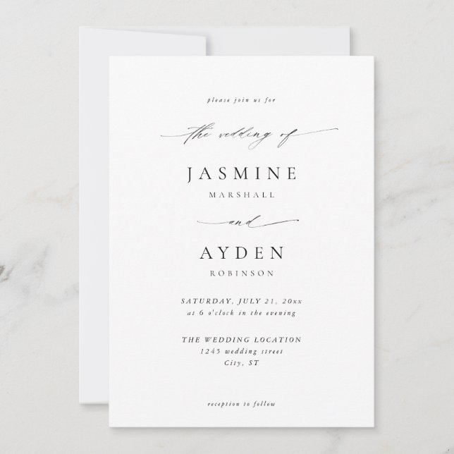 Invitación Boda de elegancia simple - Blanco (Anverso)