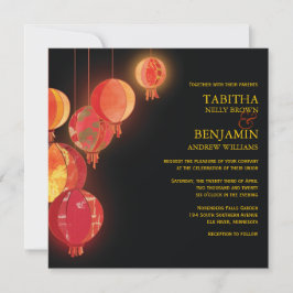 Invitación Boda de elegantes faroles de papel rojo