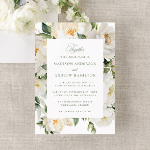 Invitación Boda de Elegantes Peonías Blancas