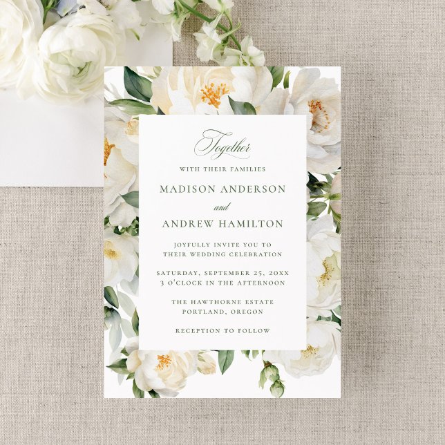 Invitación Boda de Elegantes Peonías Blancas (Subido por el creador)