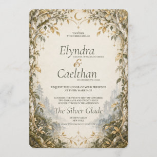 Invitación Boda de Elfos en Bosque Encantado de Madera Dorada