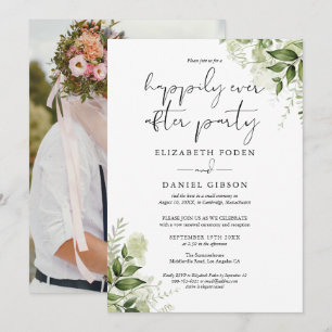Invitación Boda de Elopement con Foto de Greenery Happily Eve
