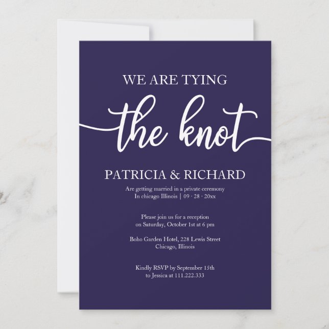 Invitación Boda de Elopement de la caligrafía azul de la Mari (Anverso)