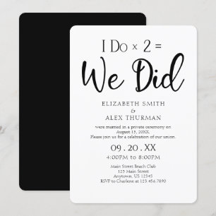 Invitación Boda de Elopement I Do Times 2 = Hicimos Invitació