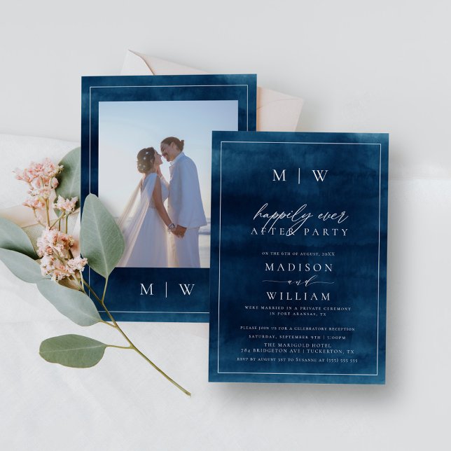 Invitación Boda de Elopement Monogram de Navy Blue Elegant (Subido por el creador)