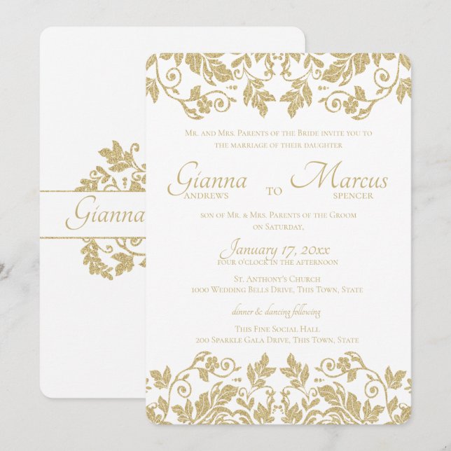 Invitación Boda de Emblem Damask Gold (Anverso / Reverso)