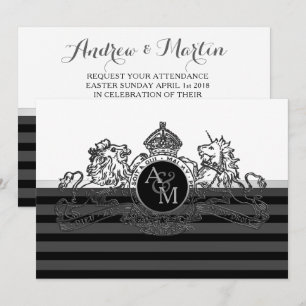 Invitación Boda de Emblema Unicornio de León Blanco Pewter Ne