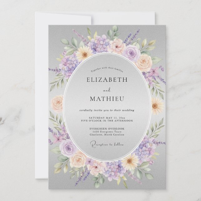 Invitación Boda de Embrace Floral Suave de Lavanda (Anverso)