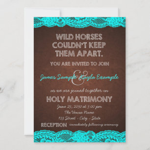 Invitación Boda de encaje azul teal antiguo y marrón