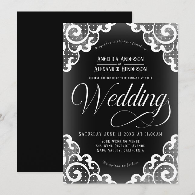 Invitación Boda de encaje blanco (Anverso / Reverso)