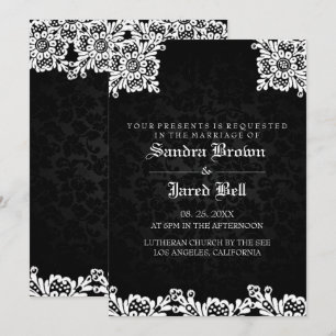 Invitación Boda de encaje blanco damasco negro