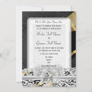 Invitación Boda de encaje blanco elegante de oro negro