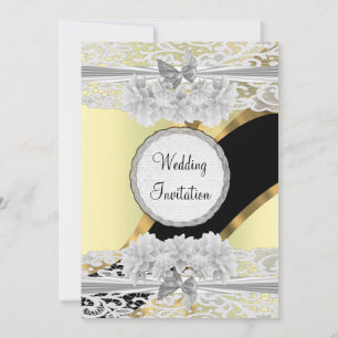 Invitación Boda de encaje blanco elegante y dorado