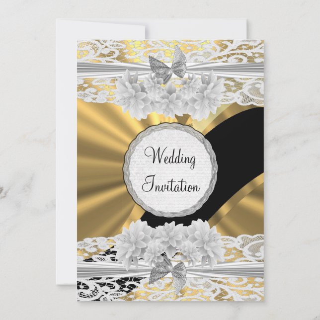 Invitación Boda de encaje blanco femenino de bonito dorada (Reverso)