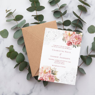 Invitación Boda de encaje blanco floral de oro rosa rosa rosa