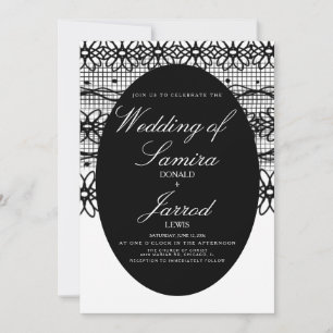 Invitación Boda de encaje blanco + negro dibujado a mano mode