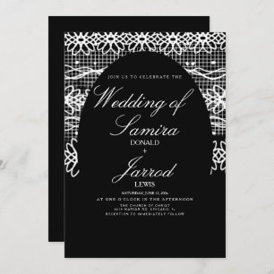 Invitación Boda de encaje blanco negro dibujado a mano modern