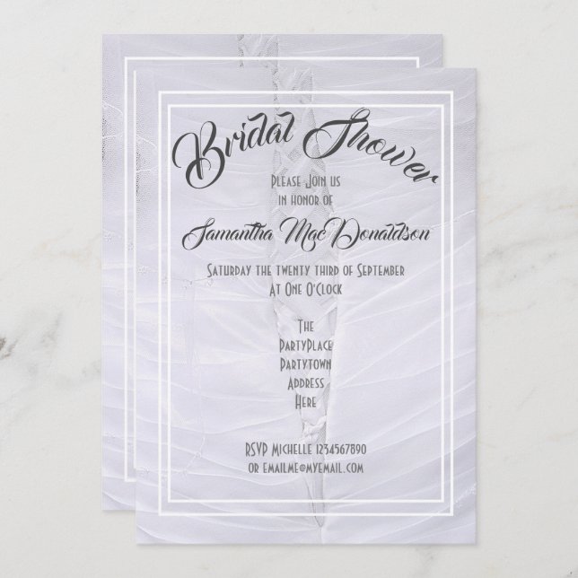 Invitación Boda de encaje blanco vestido ducha de novia (Anverso / Reverso)