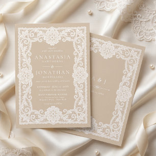 Invitación Boda de encaje blanco vintage