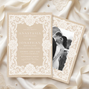 Invitación Boda de encaje blanco vintage Foto