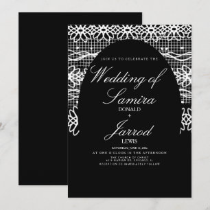 Invitación Boda de encaje blanco y negro dibujado a mano mode