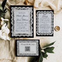 Boda de encaje blanco y negro elegante y antiguo