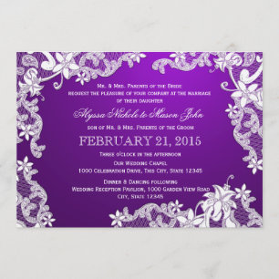 Invitación Boda de encaje blanco y púrpura