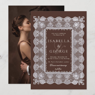 Invitación Boda de Encaje Chocolate Marrón Foto Dinero Antigu