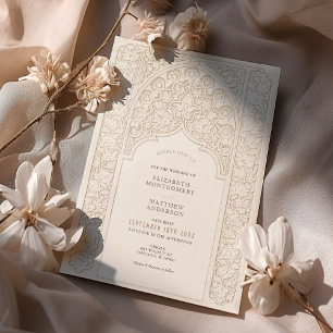 Invitación Boda de encaje crema y blanco sofisticado