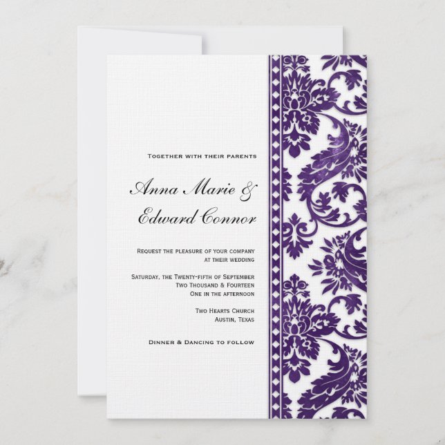 Invitación Boda de encaje de damasco de avena (Anverso)