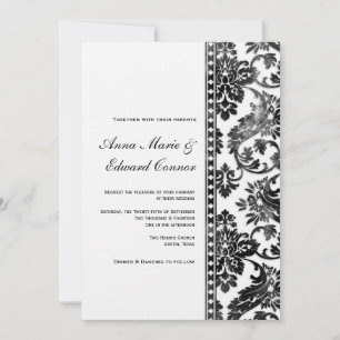 Invitación Boda de encaje de damasco negro