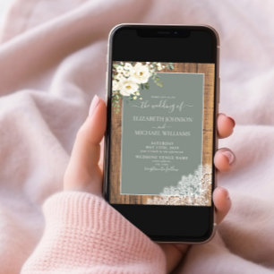 Invitación Boda de encaje de escritura de madera de estilo rú