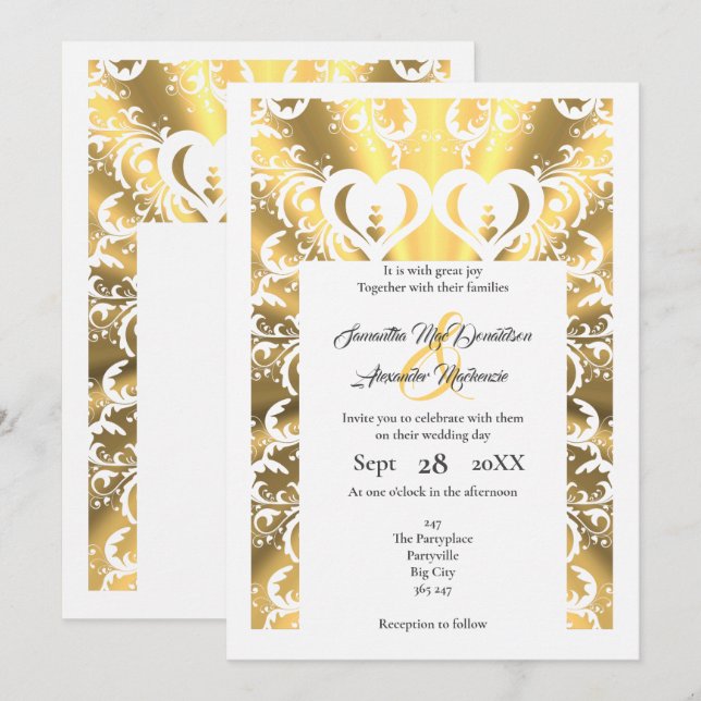 Invitación Boda de encaje de fibra de papel falso de oro (Anverso / Reverso)