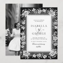 Boda de encaje de foto QR en blanco y negro de din