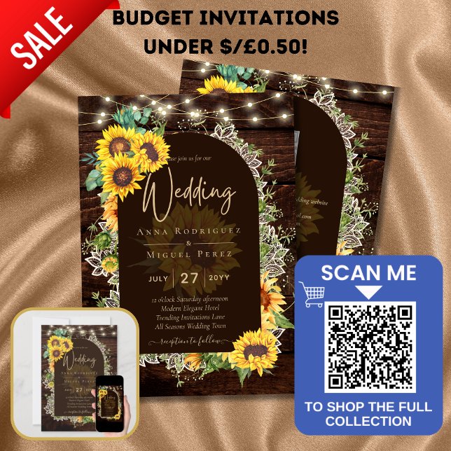 Invitación Boda de encaje de girasoles rusos premium (Subido por el creador)