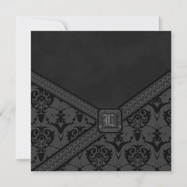 Invitación Boda de encaje de Gótico gris y negro (Anverso)