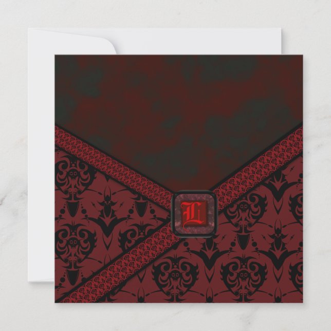 Invitación Boda de encaje de Gótico rojo y negro (Anverso)