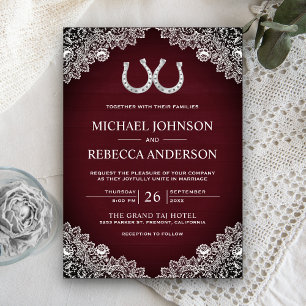 Invitación Boda de encaje de herradura de madera de granero r