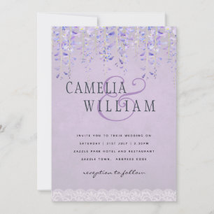 Invitación Boda de encaje de histeria púrpura moderna