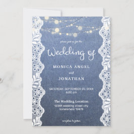 Invitación Boda de encaje de jeans y luces de cuerda