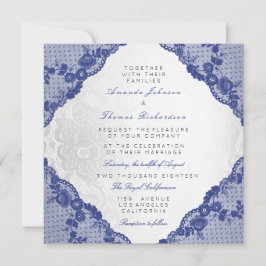 Invitación Boda de encaje de la marina azul blanca plateada c