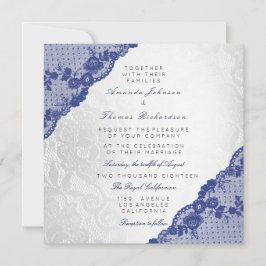 Invitación Boda de encaje de la marina azul blanca plateada c