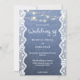 Invitación Boda de encaje de mezclilla y luces de cuerda