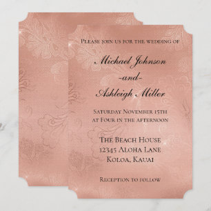 Invitación Boda de encaje de oro rosa chic