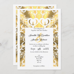 Invitación boda de encaje de papel falso de oro