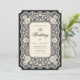 Invitación Boda de encaje de papel vintage negro